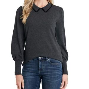 CECE Puff-Sleeve Collared Long Sleeve Sweater Size XS